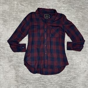 Rails Shirt Womens XS Burgundy Navy Plaid Button Down Long Sleeve Soft Cozy